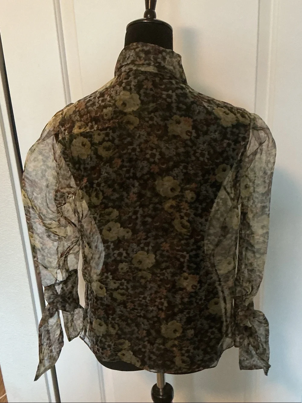 Zara sheer floral button up top with collar and long sleeves s - Picture 4 of 9